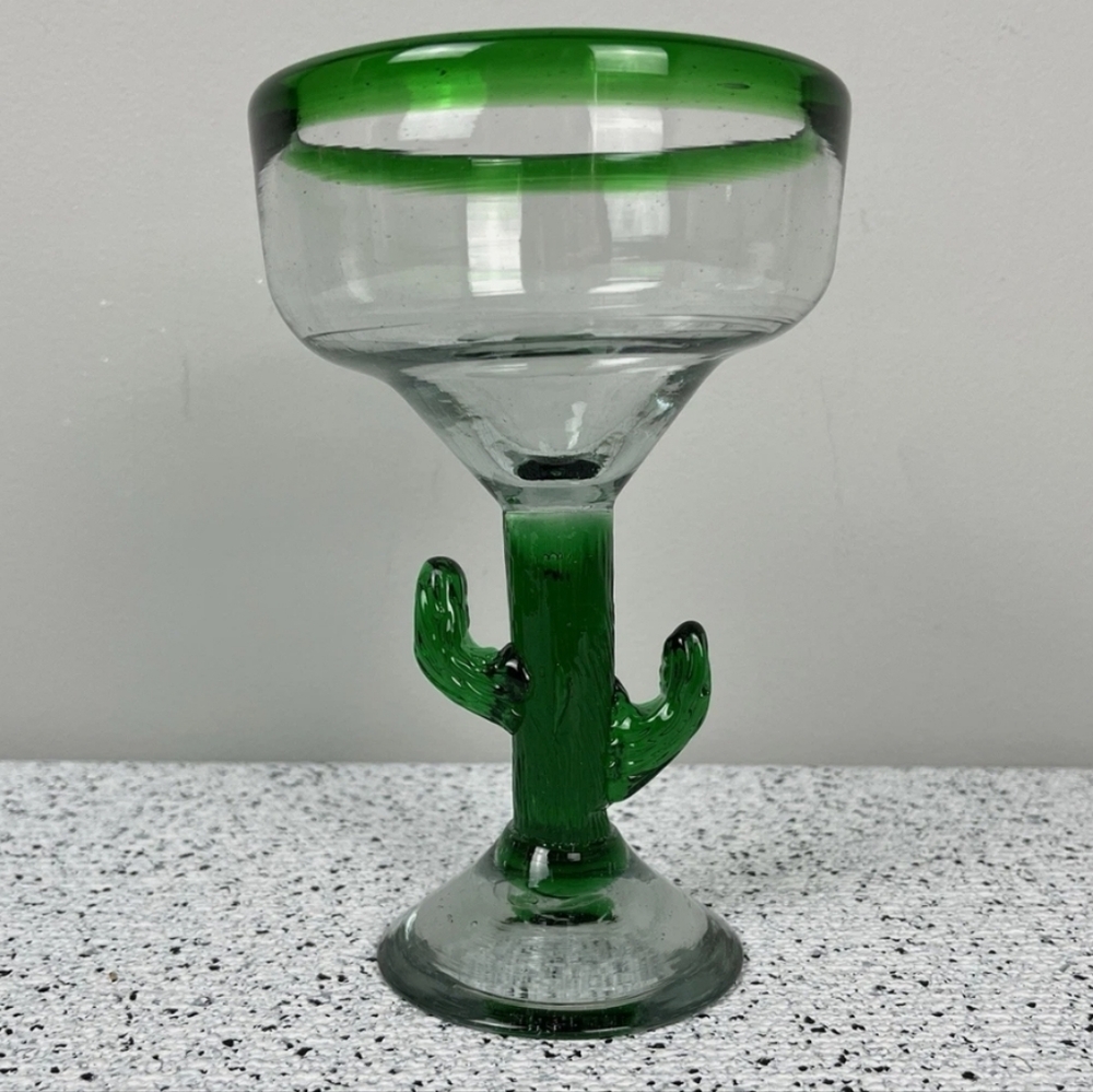 COPY 🇺🇦 New 2 Mexican Style Margarita Saguaro Cactus Stem glasses set of 2